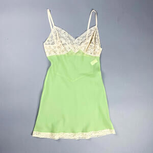 Vintage 1940's Chartreuse Green and Cream Lace Slip Dress, Saks Fifth Ave